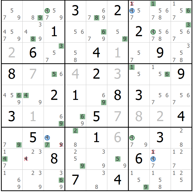 Position des candidats pour la solution de la Gr 83 page 86 du magazine de sudoku Suprême n° 033