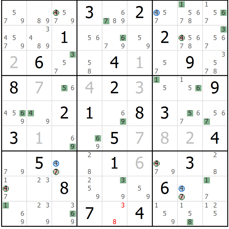 Position des candidats pour la solution de la Gr 83 page 86 du magazine de sudoku Suprême n° 033