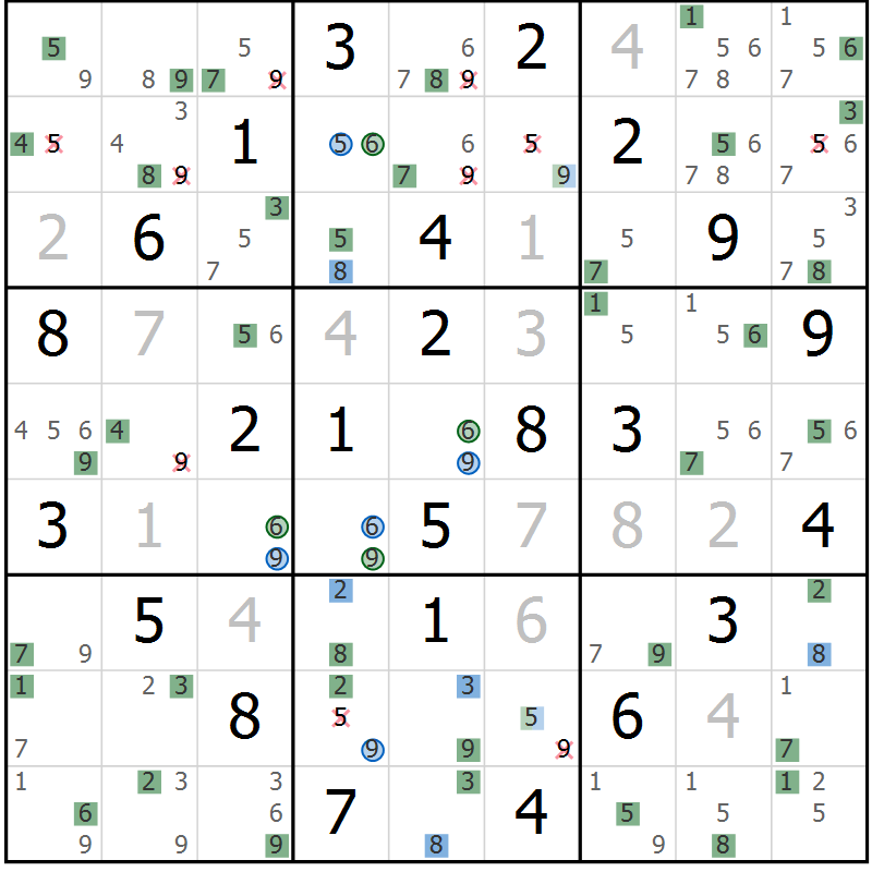 Position des candidats pour la solution de la Gr 83 page 86 du magazine de sudoku Suprême n° 033