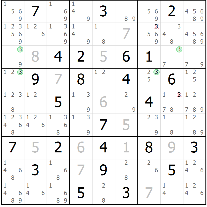Position des candidats pour la solution de la Gr 84 page 87 du magazine de sudoku Suprême n° 033