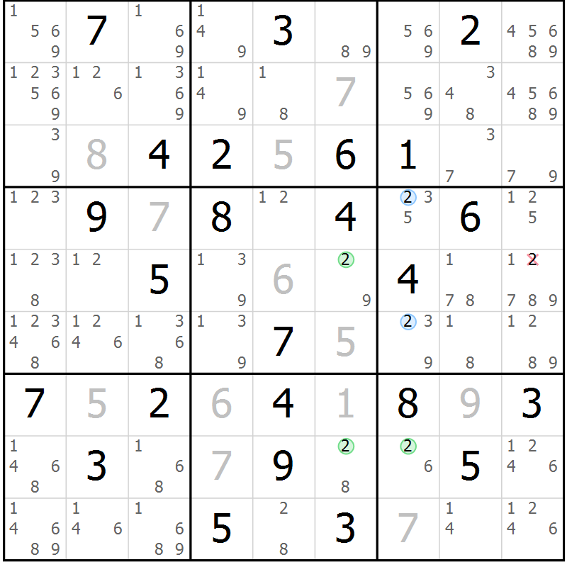 Position des candidats pour la solution de la Gr 84 page 87 du magazine de sudoku Suprême n° 033