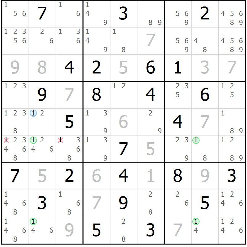Position des candidats pour la solution de la Gr 84 page 87 du magazine de sudoku Suprême n° 033