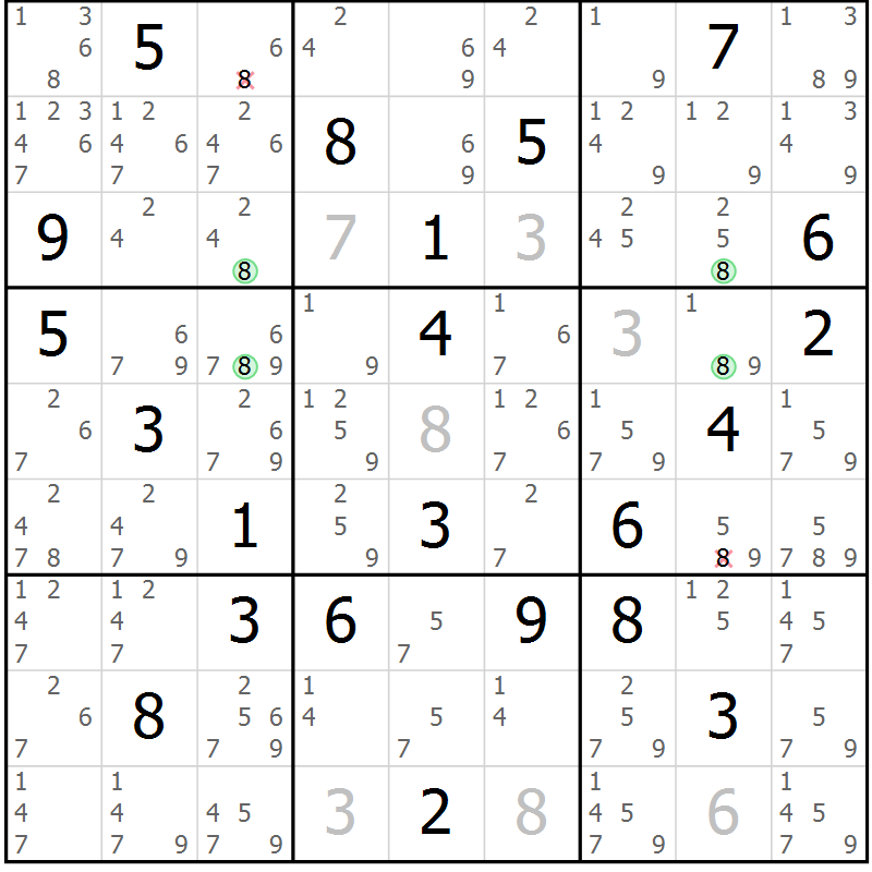 Position des candidats pour la solution de la Gr 9 page 12 du magazine de sudoku Suprême n° 033