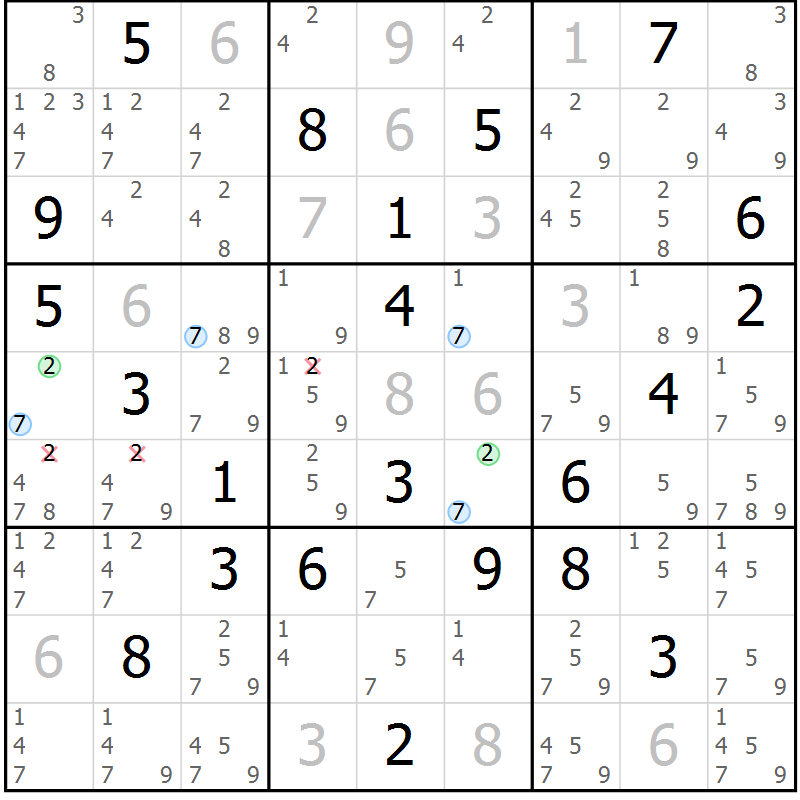 Position des candidats pour la solution de la Gr 9 page 12 du magazine de sudoku Suprême n° 033