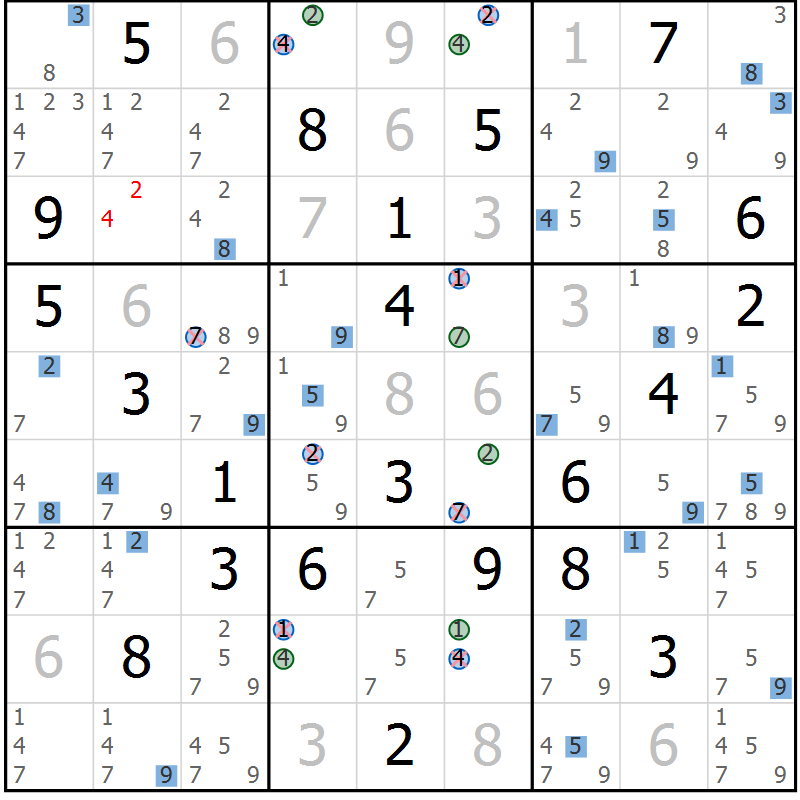 Position des candidats pour la solution de la Gr 9 page 12 du magazine de sudoku Suprême n° 033