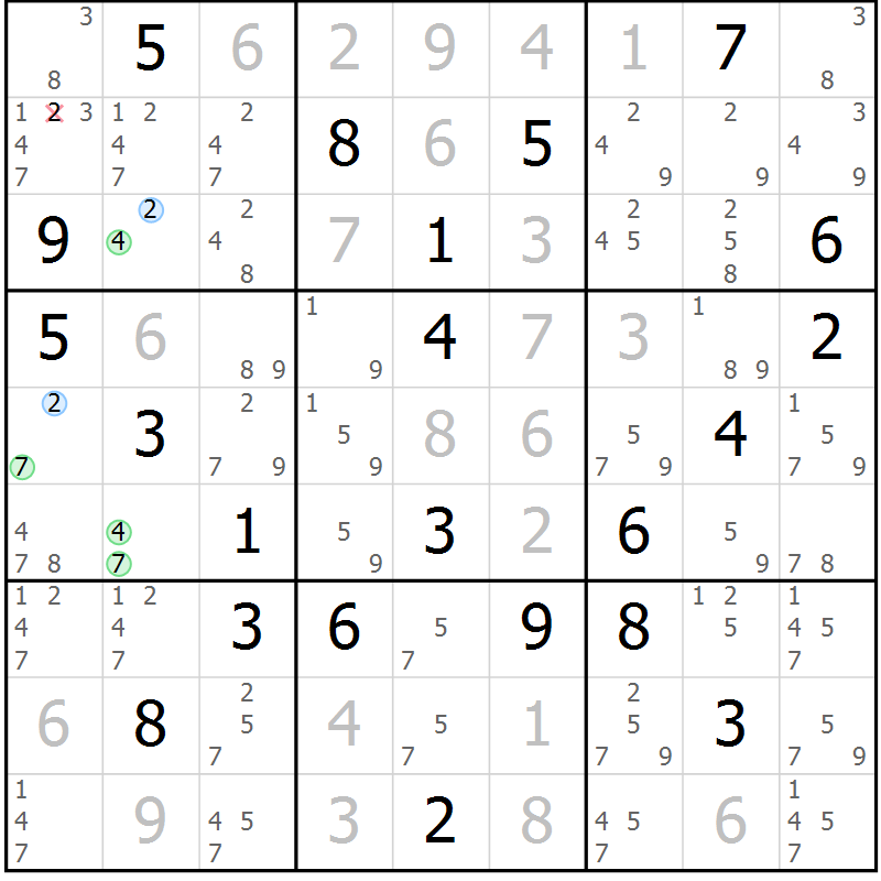 Position des candidats pour la solution de la Gr 9 page 12 du magazine de sudoku Suprême n° 033