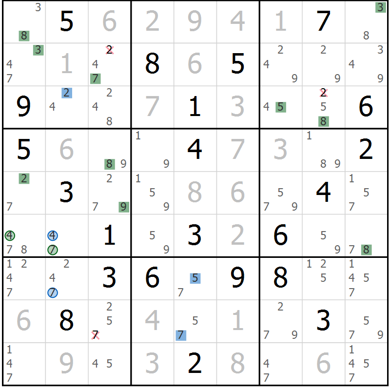 Position des candidats pour la solution de la Gr 9 page 12 du magazine de sudoku Suprême n° 033