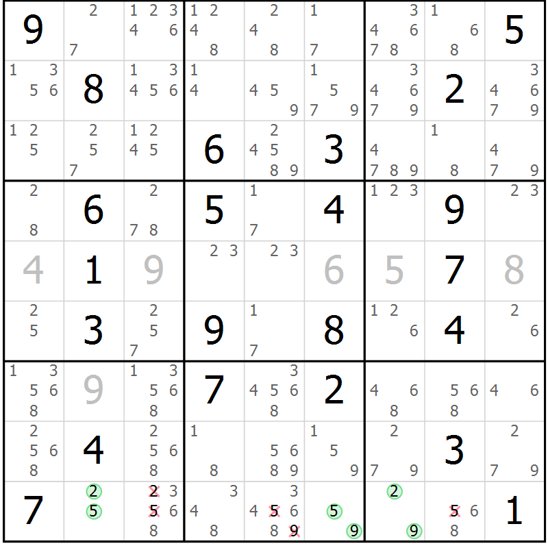 Position des candidats pour la solution de la Gr 1 page 4 du magazine de sudoku Suprême n° 034