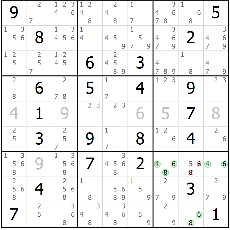 Position des candidats pour la solution de la Gr 1 page 4 du magazine de sudoku Suprême n° 034