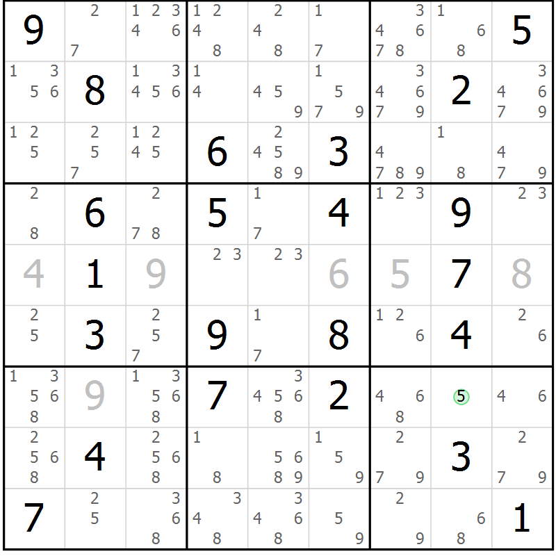 Position des candidats pour la solution de la Gr 1 page 4 du magazine de sudoku Suprême n° 034