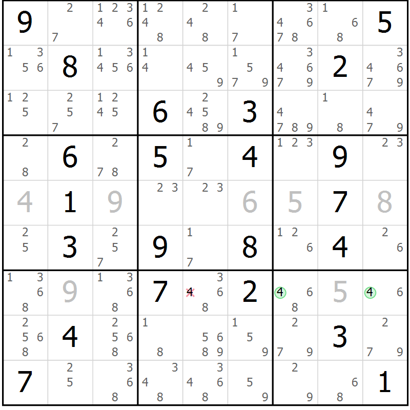 Position des candidats pour la solution de la Gr 1 page 4 du magazine de sudoku Suprême n° 034