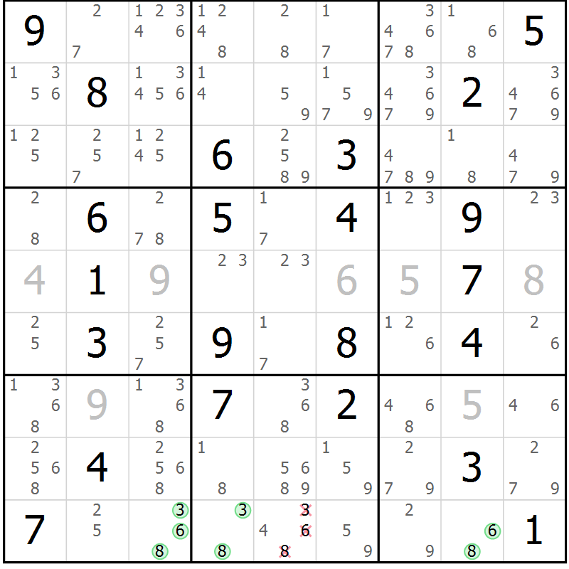 Position des candidats pour la solution de la Gr 1 page 4 du magazine de sudoku Suprême n° 034