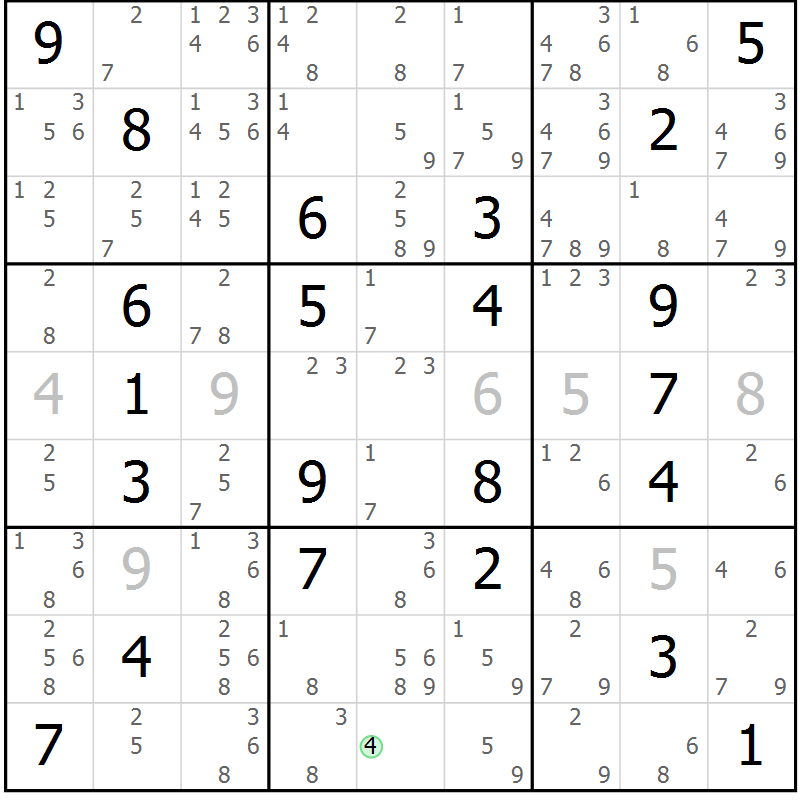 Position des candidats pour la solution de la Gr 1 page 4 du magazine de sudoku Suprême n° 034