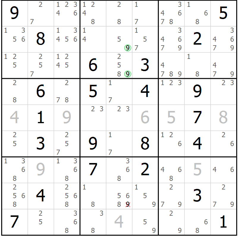 Position des candidats pour la solution de la Gr 1 page 4 du magazine de sudoku Suprême n° 034