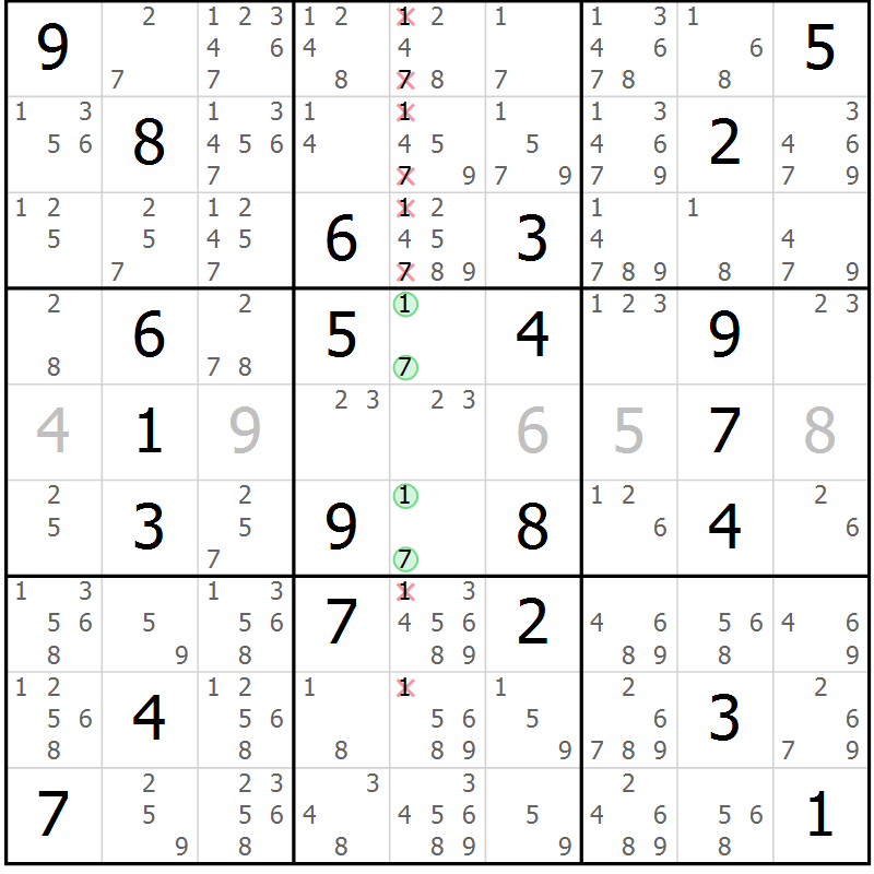 Position des candidats pour la solution de la Gr 1 page 4 du magazine de sudoku Suprême n° 034