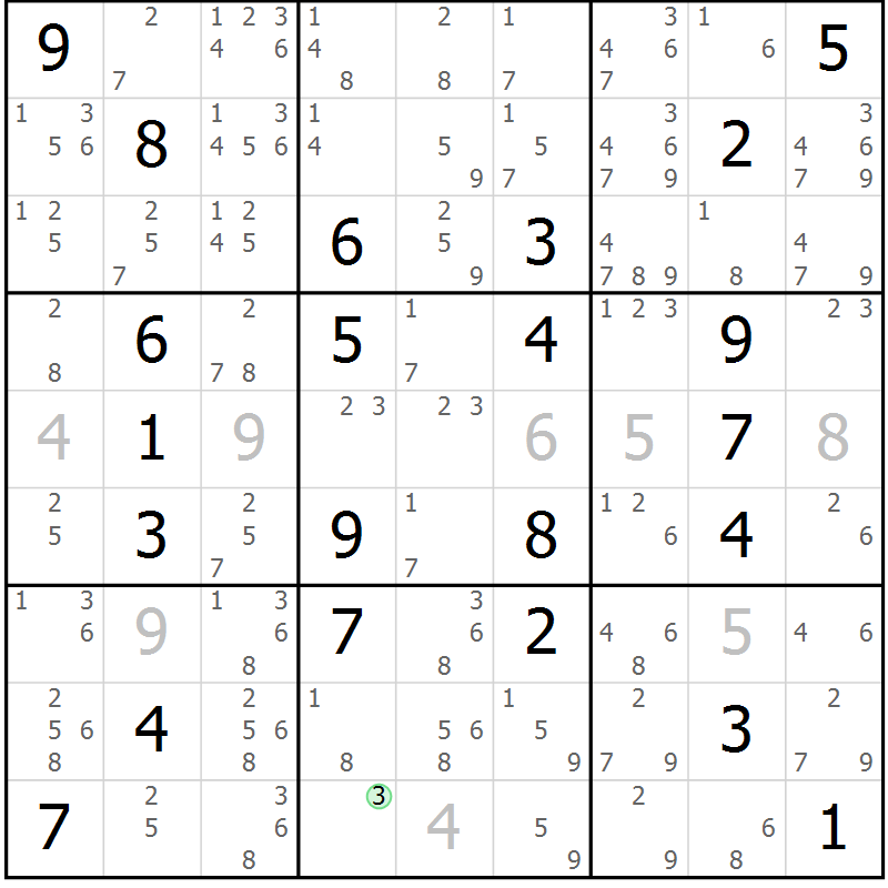Position des candidats pour la solution de la Gr 1 page 4 du magazine de sudoku Suprême n° 034