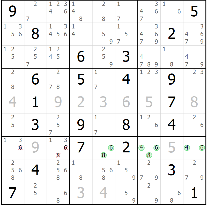 Position des candidats pour la solution de la Gr 1 page 4 du magazine de sudoku Suprême n° 034