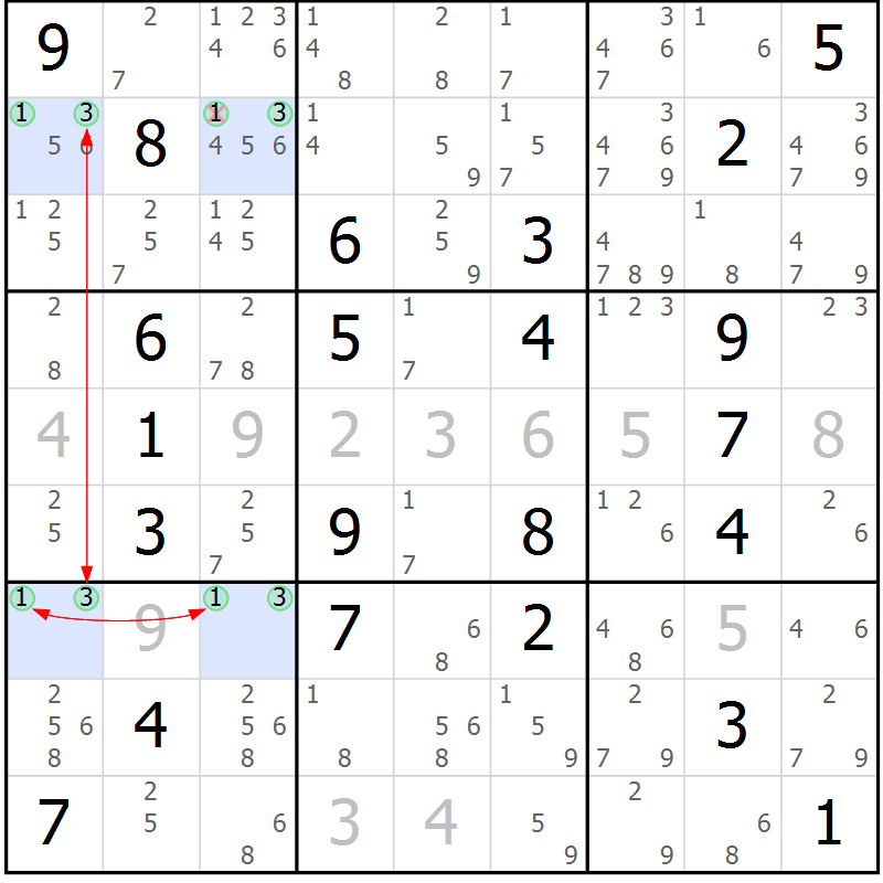 Position des candidats pour la solution de la Gr 1 page 4 du magazine de sudoku Suprême n° 034