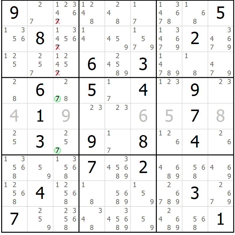 Position des candidats pour la solution de la Gr 1 page 4 du magazine de sudoku Suprême n° 034