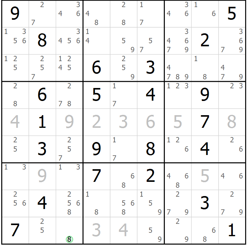 Position des candidats pour la solution de la Gr 1 page 4 du magazine de sudoku Suprême n° 034