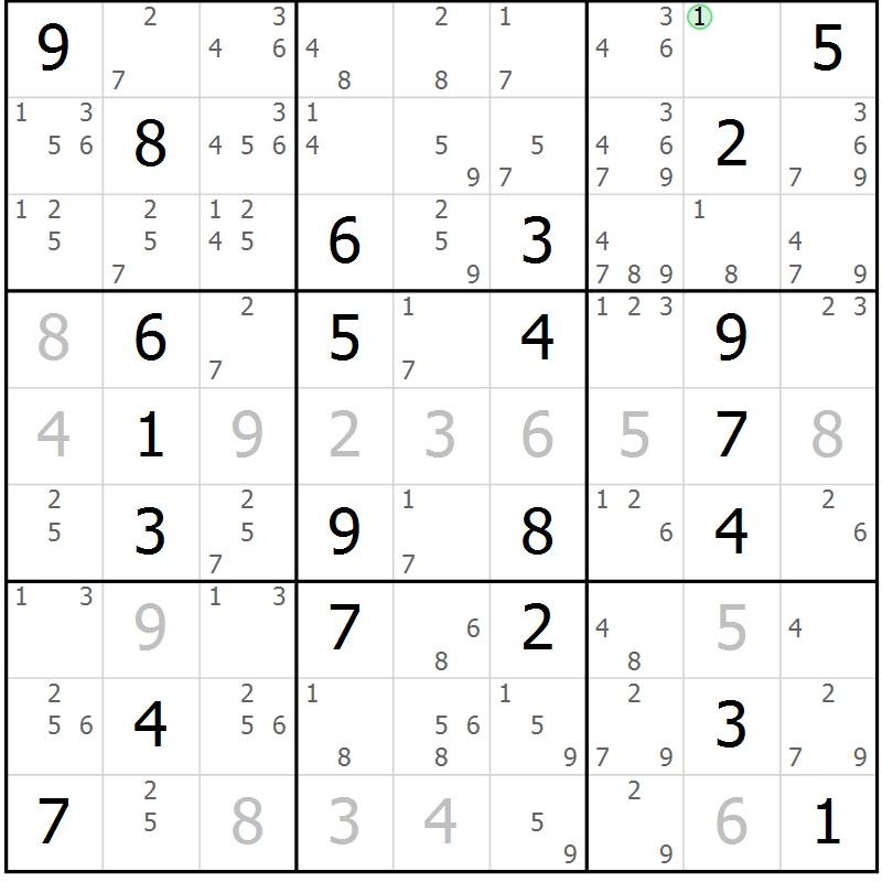 Position des candidats pour la solution de la Gr 1 page 4 du magazine de sudoku Suprême n° 034