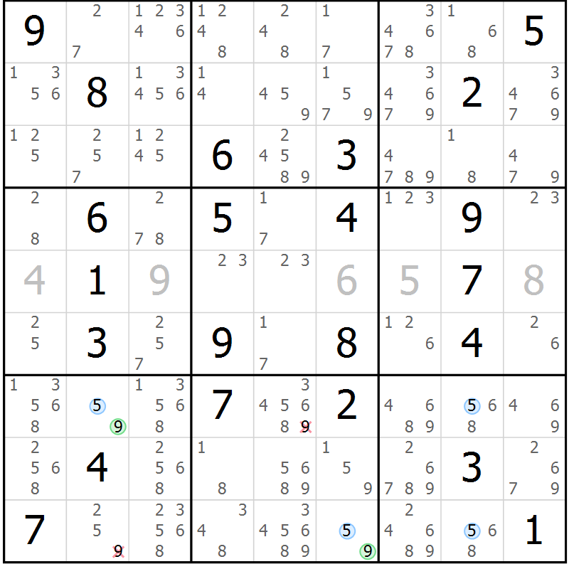Position des candidats pour la solution de la Gr 1 page 4 du magazine de sudoku Suprême n° 034