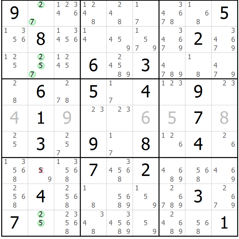 Position des candidats pour la solution de la Gr 1 page 4 du magazine de sudoku Suprême n° 034