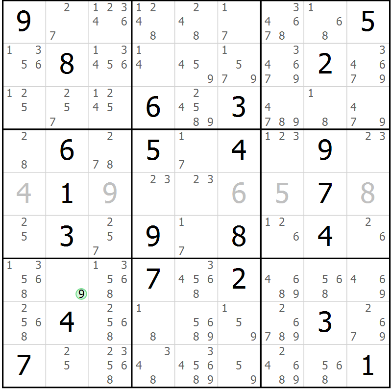 Position des candidats pour la solution de la Gr 1 page 4 du magazine de sudoku Suprême n° 034