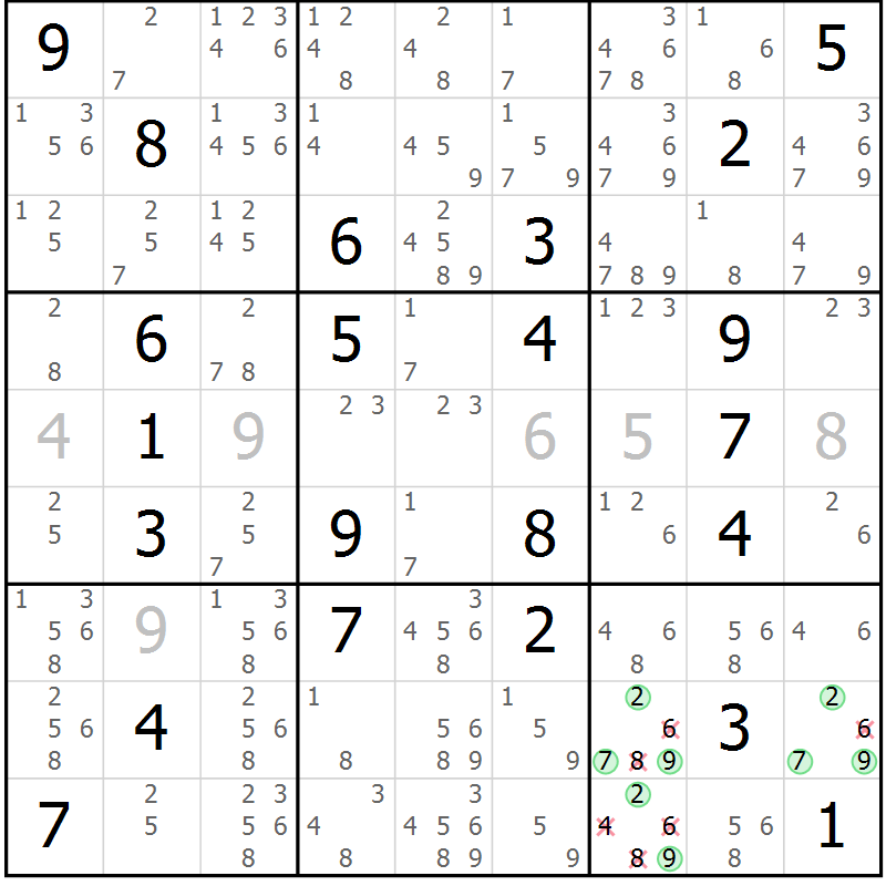 Position des candidats pour la solution de la Gr 1 page 4 du magazine de sudoku Suprême n° 034