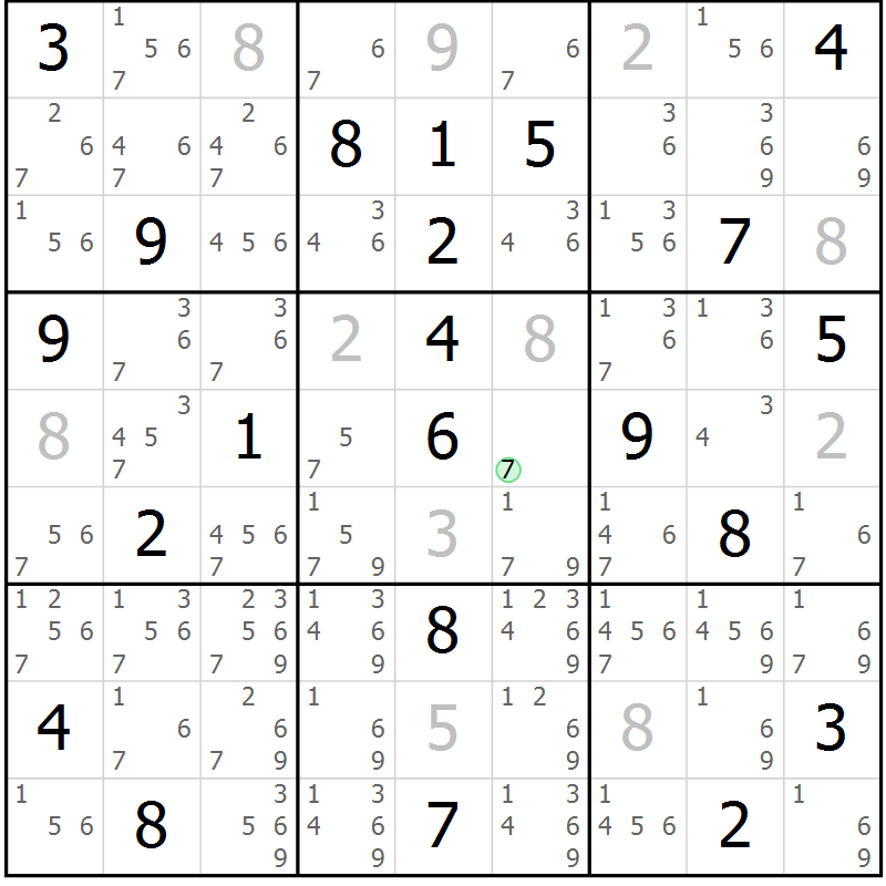 Position des candidats pour la solution de la Gr 10 page 13 du magazine de sudoku Suprême n° 034