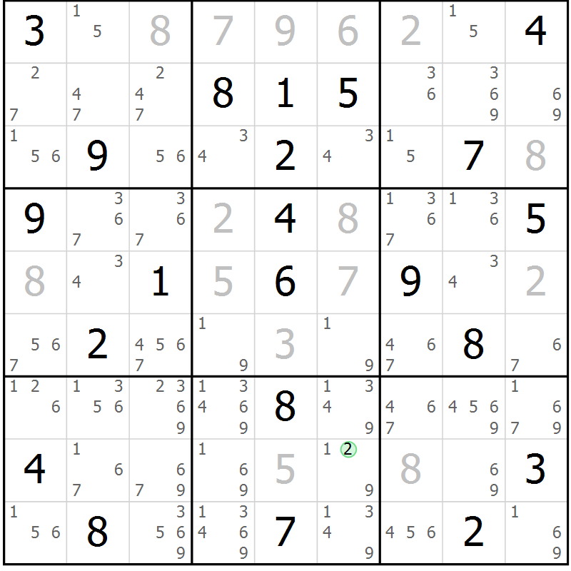 Position des candidats pour la solution de la Gr 10 page 13 du magazine de sudoku Suprême n° 034