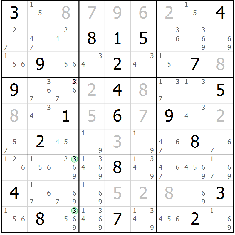 Position des candidats pour la solution de la Gr 10 page 13 du magazine de sudoku Suprême n° 034