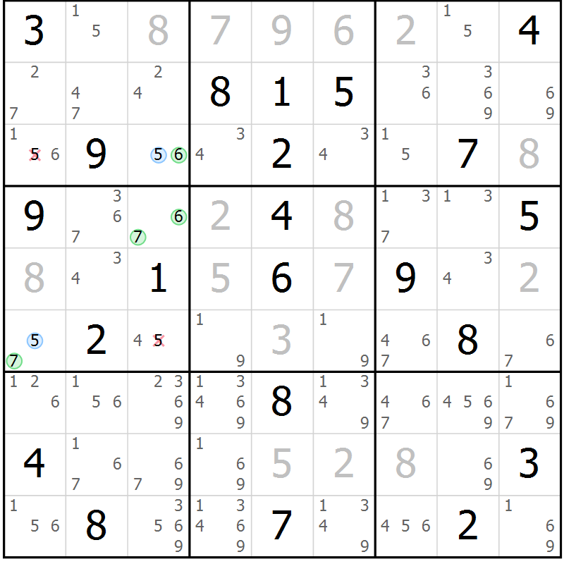 Position des candidats pour la solution de la Gr 10 page 13 du magazine de sudoku Suprême n° 034