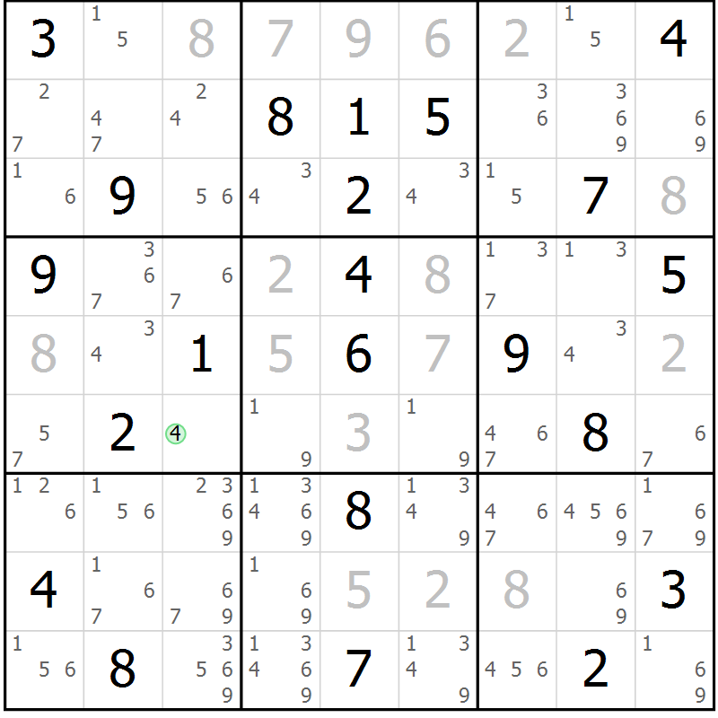 Position des candidats pour la solution de la Gr 10 page 13 du magazine de sudoku Suprême n° 034