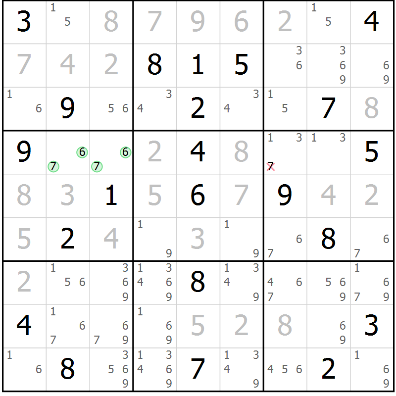 Position des candidats pour la solution de la Gr 10 page 13 du magazine de sudoku Suprême n° 034