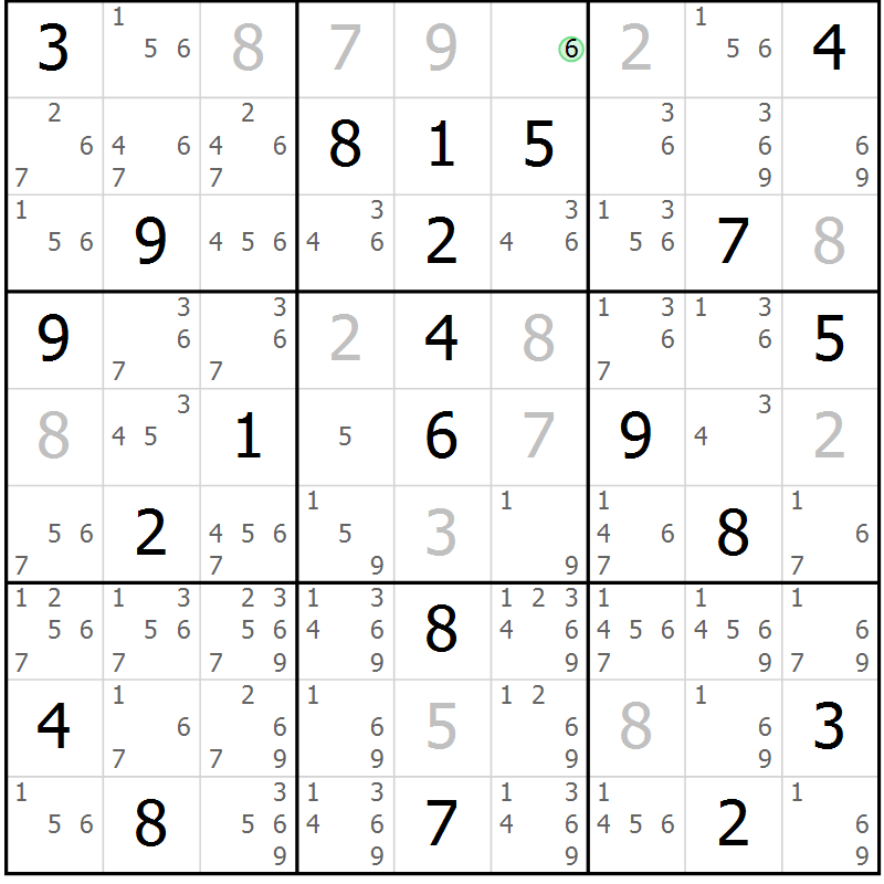 Position des candidats pour la solution de la Gr 10 page 13 du magazine de sudoku Suprême n° 034