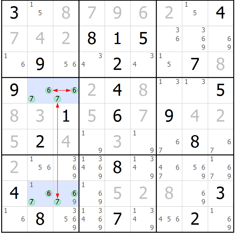 Position des candidats pour la solution de la Gr 10 page 13 du magazine de sudoku Suprême n° 034