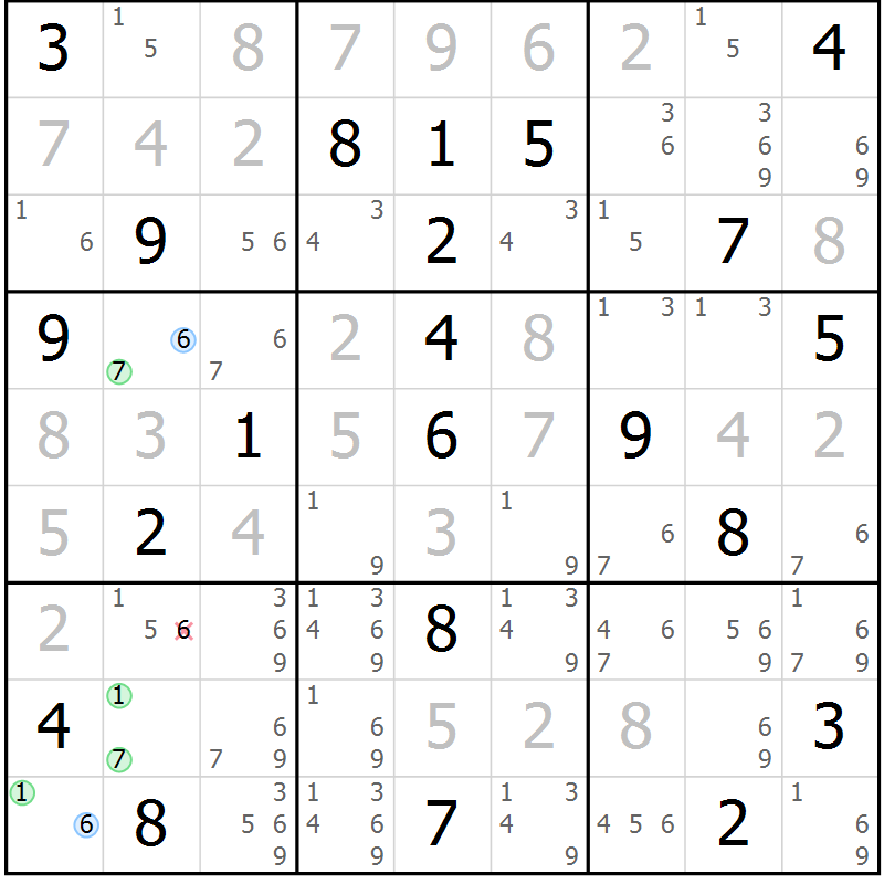 Position des candidats pour la solution de la Gr 10 page 13 du magazine de sudoku Suprême n° 034