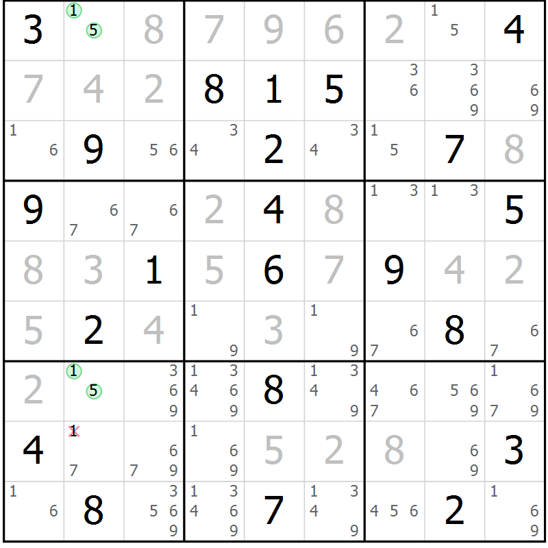 Position des candidats pour la solution de la Gr 10 page 13 du magazine de sudoku Suprême n° 034