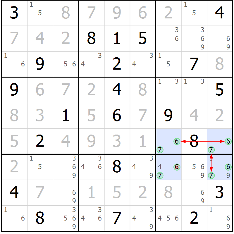 Position des candidats pour la solution de la Gr 10 page 13 du magazine de sudoku Suprême n° 034
