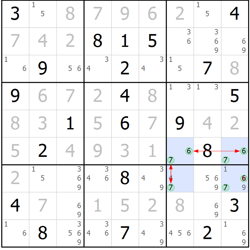 Position des candidats pour la solution de la Gr 10 page 13 du magazine de sudoku Suprême n° 034