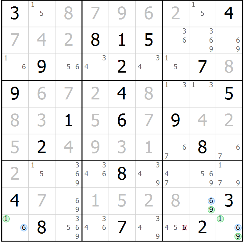 Position des candidats pour la solution de la Gr 10 page 13 du magazine de sudoku Suprême n° 034