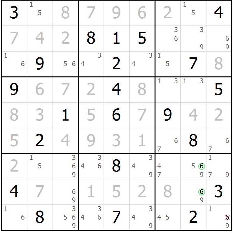 Position des candidats pour la solution de la Gr 10 page 13 du magazine de sudoku Suprême n° 034