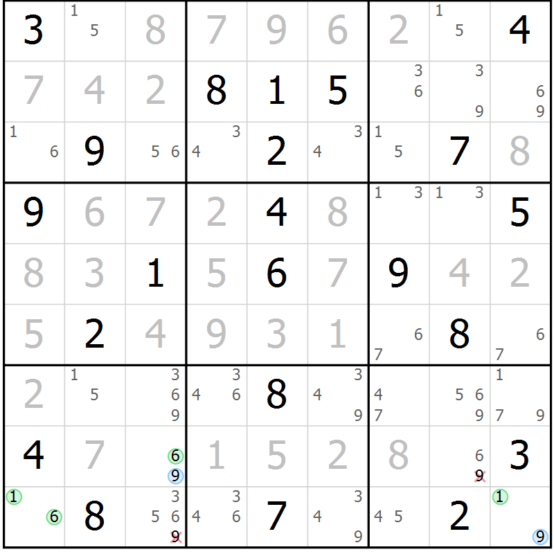 Position des candidats pour la solution de la Gr 10 page 13 du magazine de sudoku Suprême n° 034