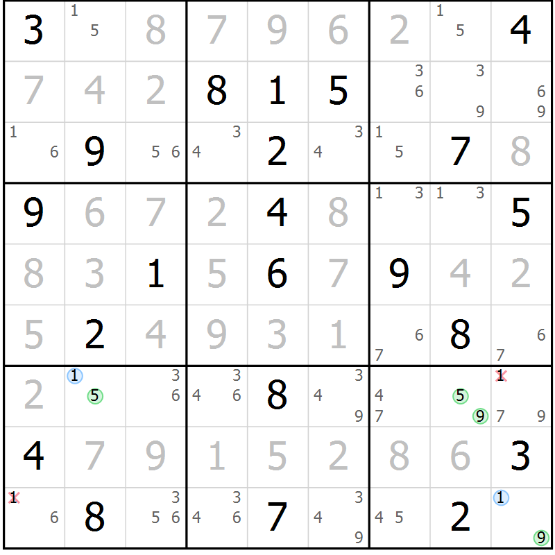 Position des candidats pour la solution de la Gr 10 page 13 du magazine de sudoku Suprême n° 034