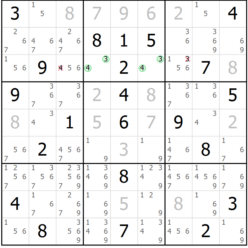 Position des candidats pour la solution de la Gr 10 page 13 du magazine de sudoku Suprême n° 034