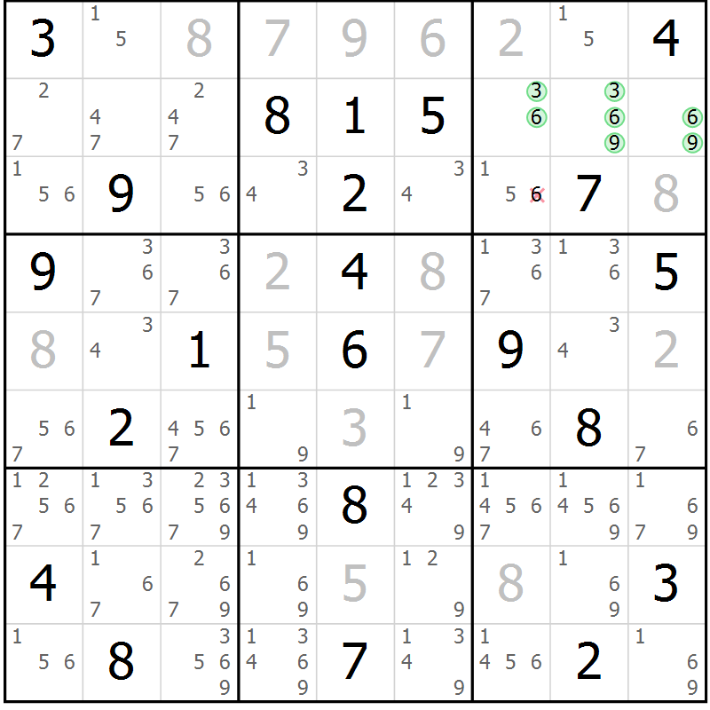 Position des candidats pour la solution de la Gr 10 page 13 du magazine de sudoku Suprême n° 034
