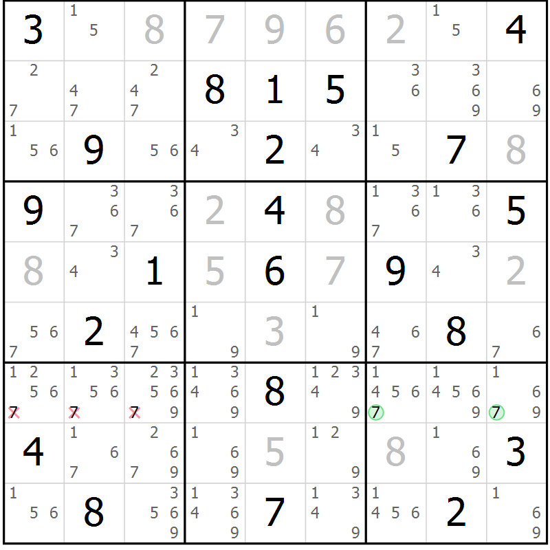 Position des candidats pour la solution de la Gr 10 page 13 du magazine de sudoku Suprême n° 034