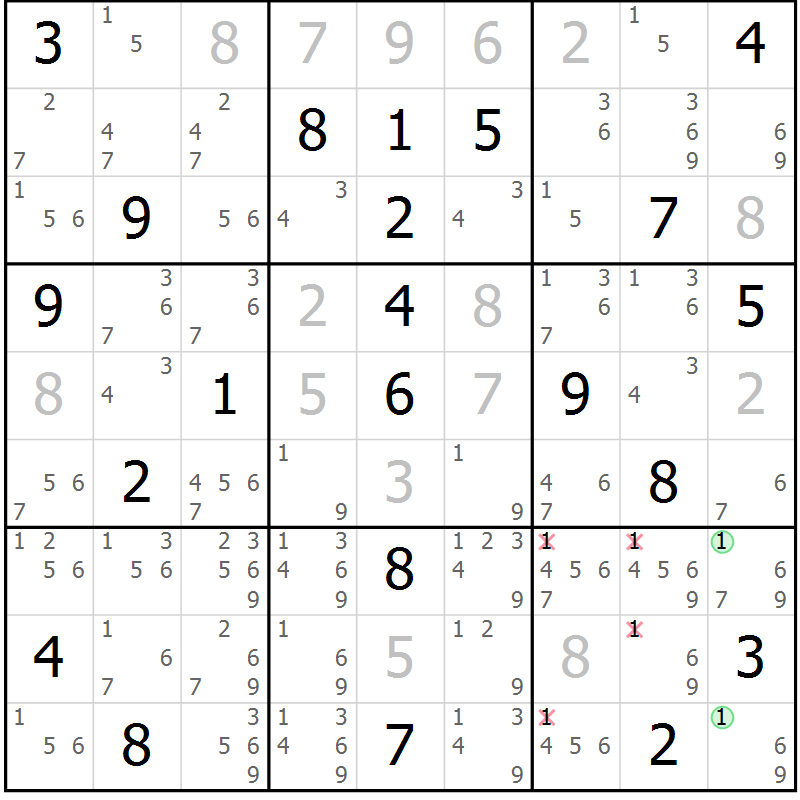 Position des candidats pour la solution de la Gr 10 page 13 du magazine de sudoku Suprême n° 034