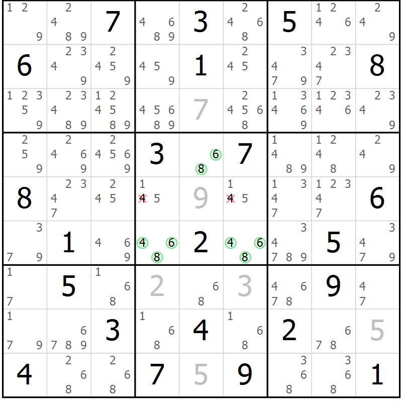 Position des candidats pour la solution de la Gr 11 page 14 du magazine de sudoku Suprême n° 034